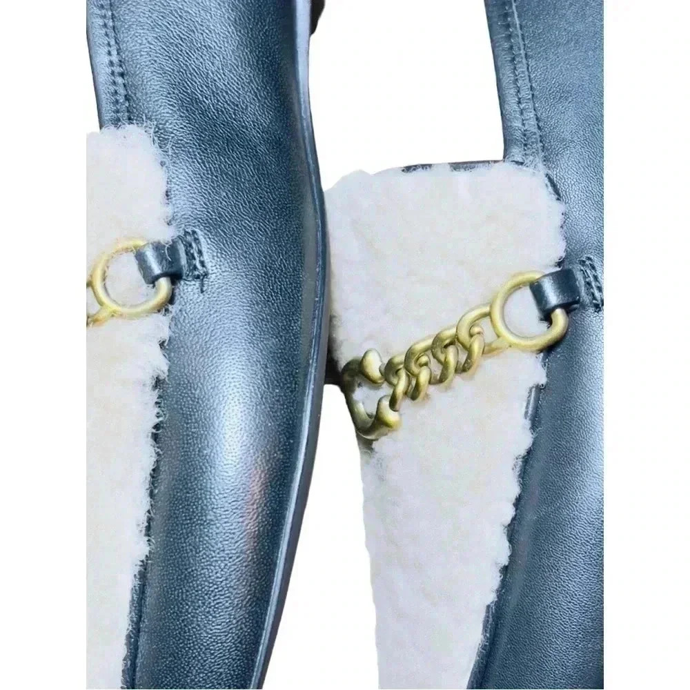 Coach Women’s Black Leather Short Hair Shearling Loafers Sz 7.5 Like New No Box - Picture 7 of 12